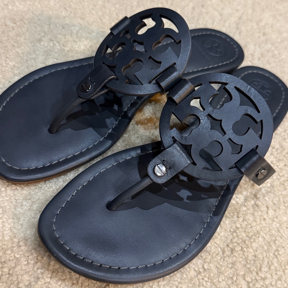 Tory Burch Dark Gray Miller Sandals - Picture 9 of 10